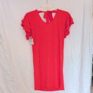 Arizona Jean Co Vibrant Red Orange Ruffle Sleeve Dress